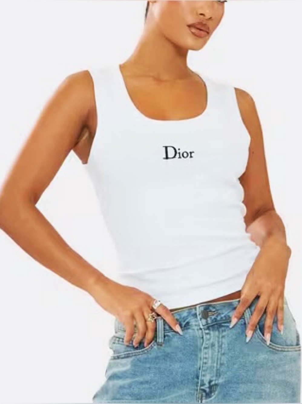 Dior White Tank Top with Black Logo